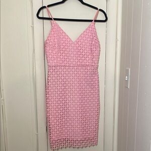 Lulu's Pink Midi Sheath Dress with Spaghetti Straps for Cocktail